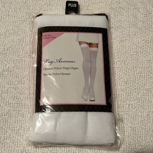New White Opaque Thigh High Stockings
